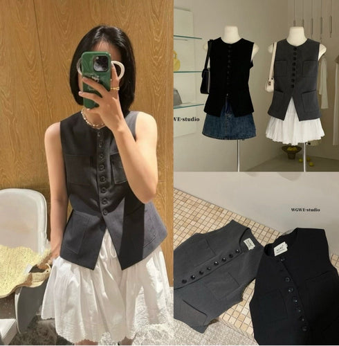 Women Button Down Pocket Waistcoat